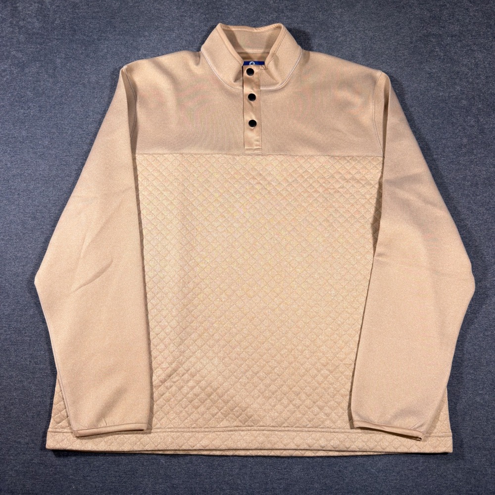 Southern Proper Pullover Mens XL Oatmeal Heather Quilted Snap Mock Neck Preppy